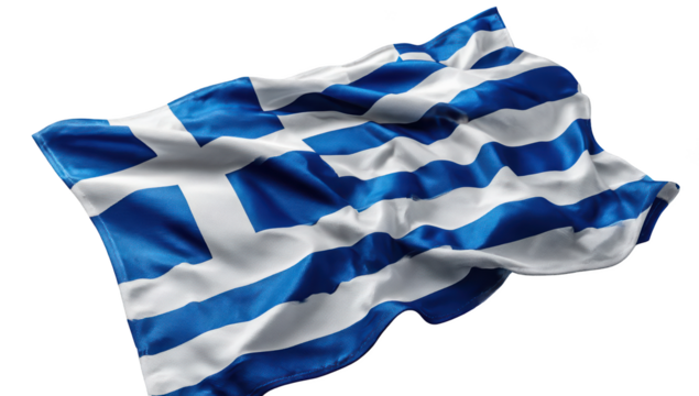 Waving Greek flag with blue and white stripes, symbol of Hellenic nation