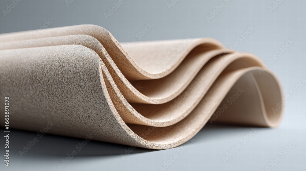 Poster an artistic shot features layers of a beige, wavy material creating a unique abstract design.