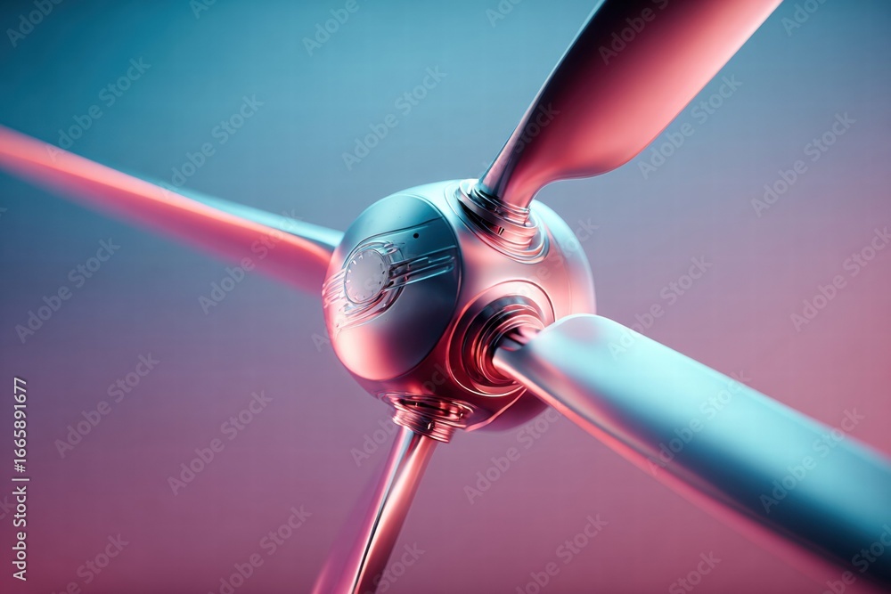 Poster metallic propeller with a gradient backdrop creating an elegant, futuristic aesthetic.