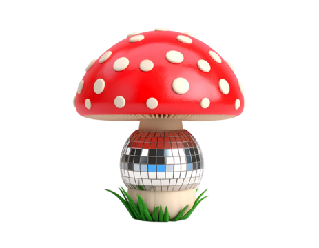 3D Render Red Mushroom Disco Ball