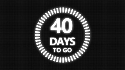 40 days to go, 40  days count animation, motion graphics running numbers counting days, 40  days in a month, 40 days left, 4K HD video with  Grid and Black background alpha channel.4k 