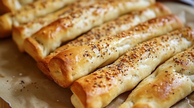 Baked salty breadsticks sprinkled with cumin seeds recipe
