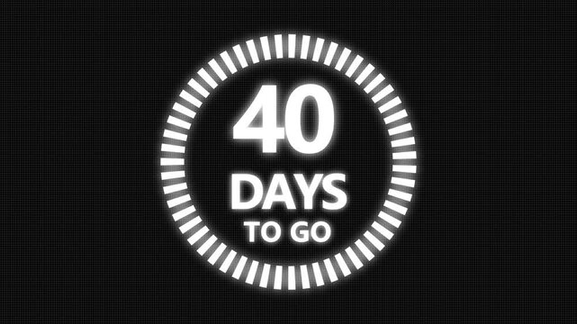 40 days to go, 40  days count animation, motion graphics running numbers counting days, 40  days in a month, 40 days left, 4K HD video with  Grid and Black background alpha channel.4k 
