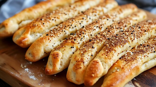 Baked salty breadsticks sprinkled with cumin seeds recipe
