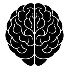 Black silhouette illustration of a human brain isolated on white background featuring a bold clean shape and sharp minimalist style for commercial use,