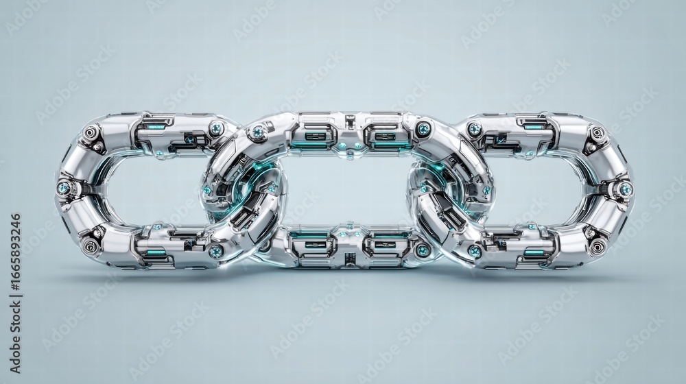 Poster a futuristic chain links together, representing blockchain technology and digital innovation.