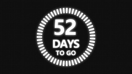 52 days to go, 52  days count animation, motion graphics running numbers counting days,  52 days in a month, 52 days left, 4K HD video with Grid and Black background alpha channel.4k 