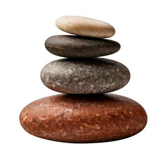 Pebble stones stacked, isolated white and transparent background.