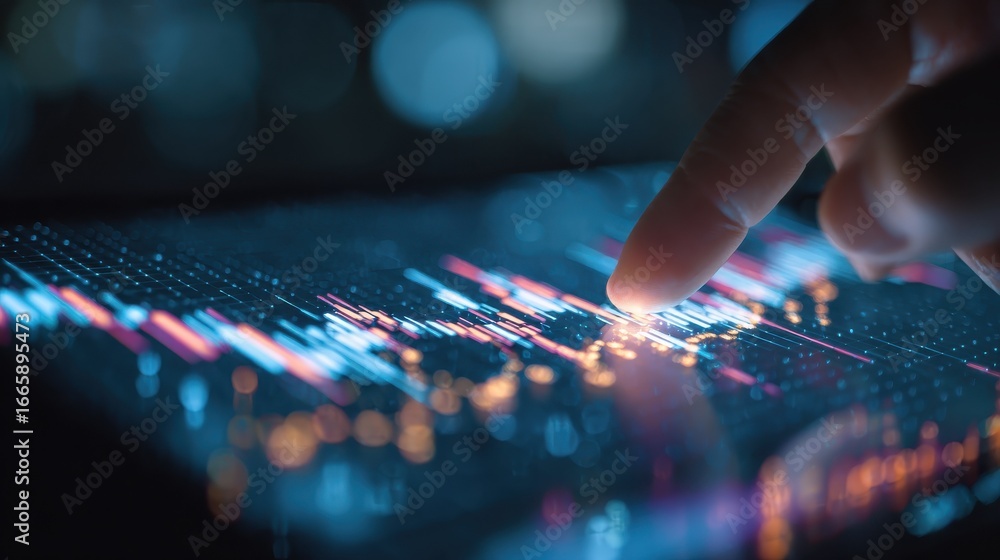 Poster stock market algorithmic concept with digital circuit and financial chart graph on backdrop with fin