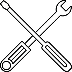 Realistic Outline Wrench And Screwdriver Icon.