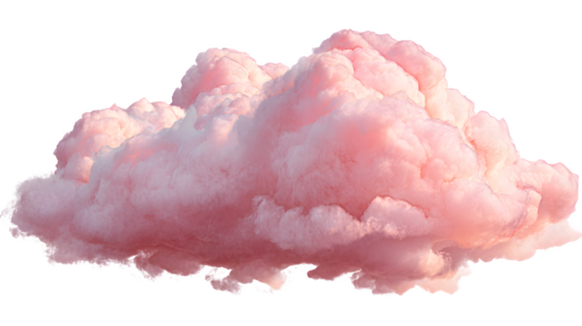 Pink fluffy cloud, isolated on transparent background