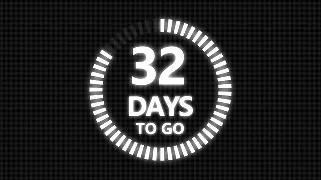 92 days to go, 92 days count animation, motion graphics running numbers counting days,  92 days in a month, 92 days left, 4K HD video with Grid and Black background alpha channel.4k 