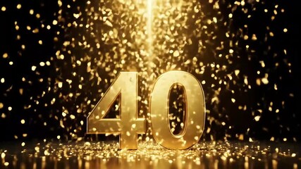 Golden Number Forty Celebration with Sparkling Confetti Shower. - Powered by Adobe