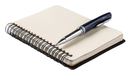 Spiral notebook and pen on white background, ready for notes or ideas.