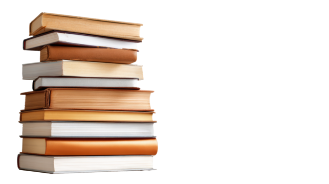 Stack of colorful books on a white isolated background. Perfect for educational and literary themes.