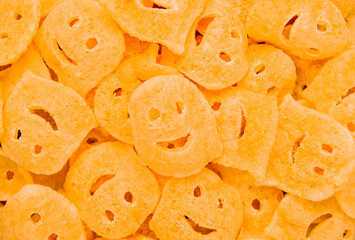 Background of ghost chips snack, close-up.Halloween food concept. 