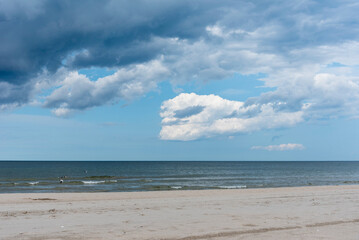 Cloudy, dramatic sky over a Polish beach near Sopot.