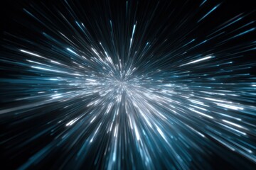 Dynamic blue rays create a mesmerizing zoom in motion effect with vibrant light trails radiating outward in a cosmic view