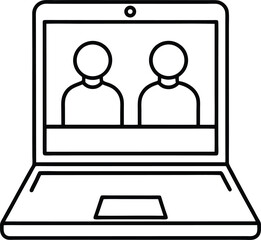 Simple Outline Virtual Meeting Laptop Illustration.