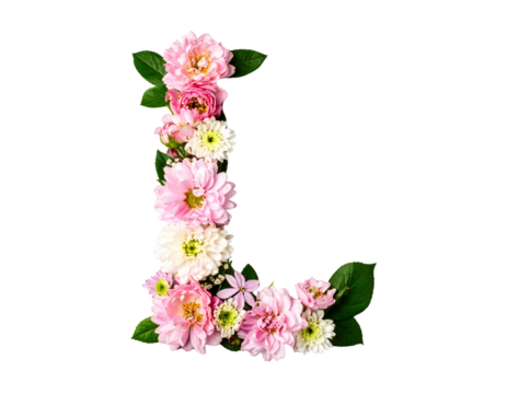 Elegant Letter L Made of Pink and White Flowers, Vertical Botanical Typography, isolated on transparent background - Powered by Adobe