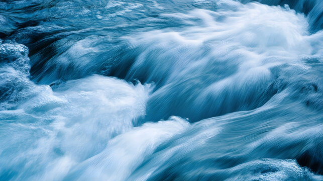 Close-up image of moving water in a fast-flowing river with blurred motion. Abstract background illustration.