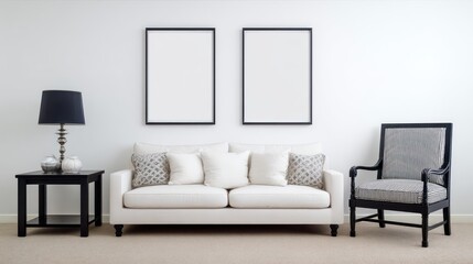 Minimalist Modern Living Room Sofa Black Side Table Lamp Decorative Cushions