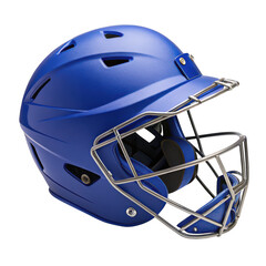 Fototapeta premium Blue baseball batting helmet with face mask isolated on transparent background