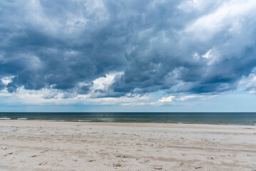 Cloudy, dramatic sky over a Polish beach near Sopot.