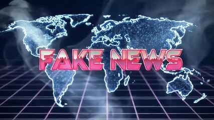 Digital World Map with Fake News Text Overlay Animation. - Powered by Adobe