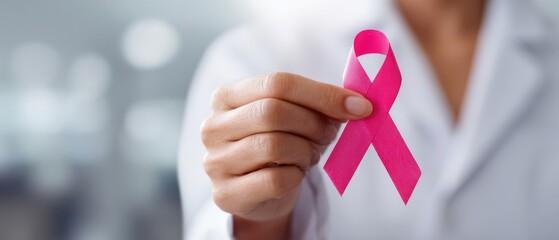 The Pink Ribbon Held by a Medical Professional Promoting Breast Cancer Awareness