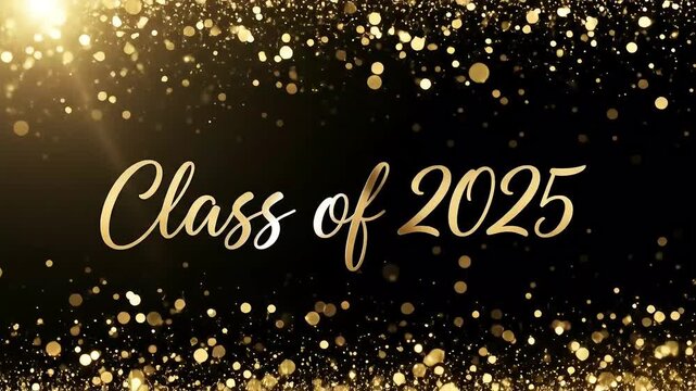 Elegant Class of 2025 Graduation Announcement with Gold Glitter.