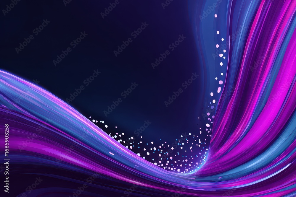 Poster brochure banner design template featuring vibrant wave patterns in purple and blue with abstract ele