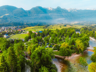 Bohinj lake in Julian Alps. camping in Triglav National Park, Julian Alps, Slovenia