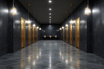 Dark marble hallway with gold accents
