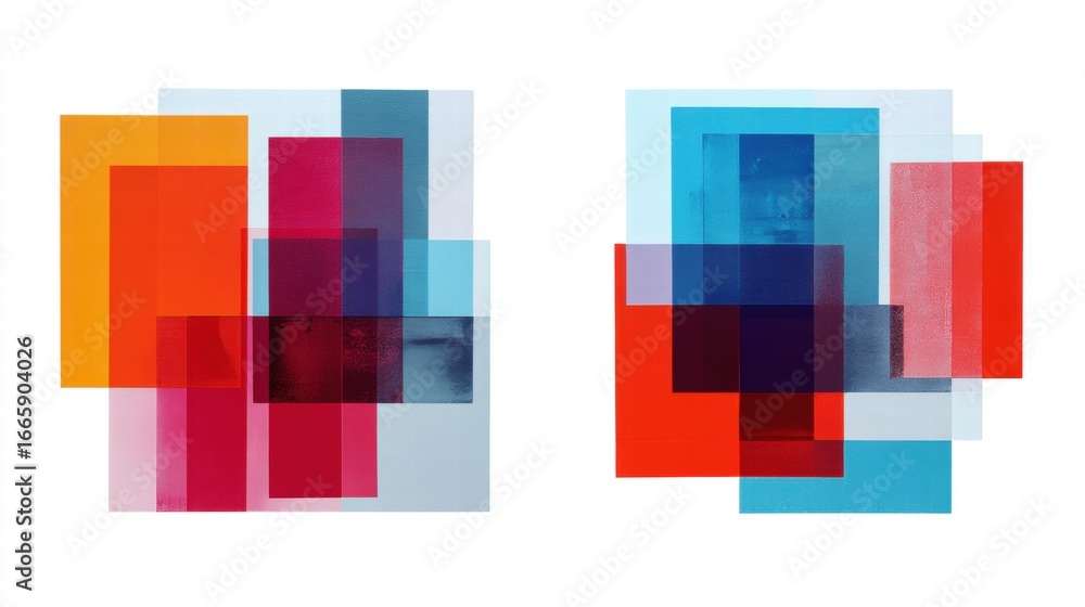 Poster colorful overlapping rectangles create a dynamic and artistic abstract composition.