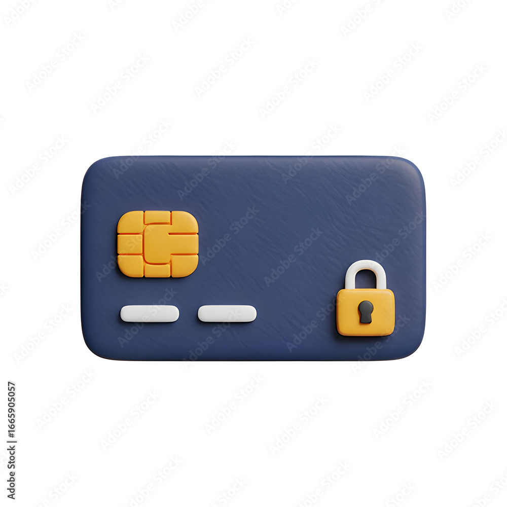 Poster secure payment: 3d render of credit card with padlock on transparent background