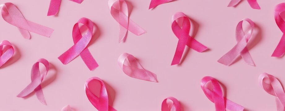 The Pink Ribbons on Pastel Pink Background Representing Breast Cancer Awareness and Support - Powered by Adobe