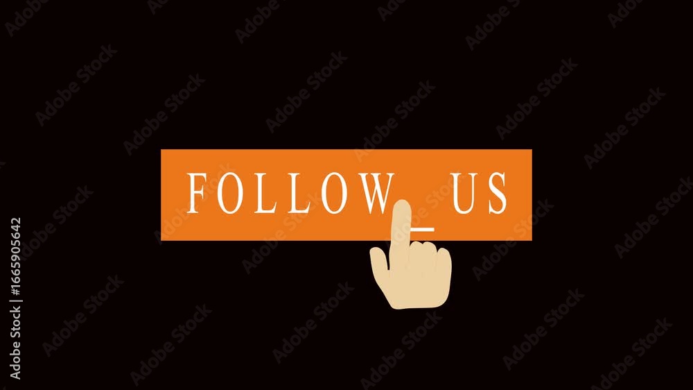 Poster animated hand points follow us social media button orange black interface 4k. follow us animation ha