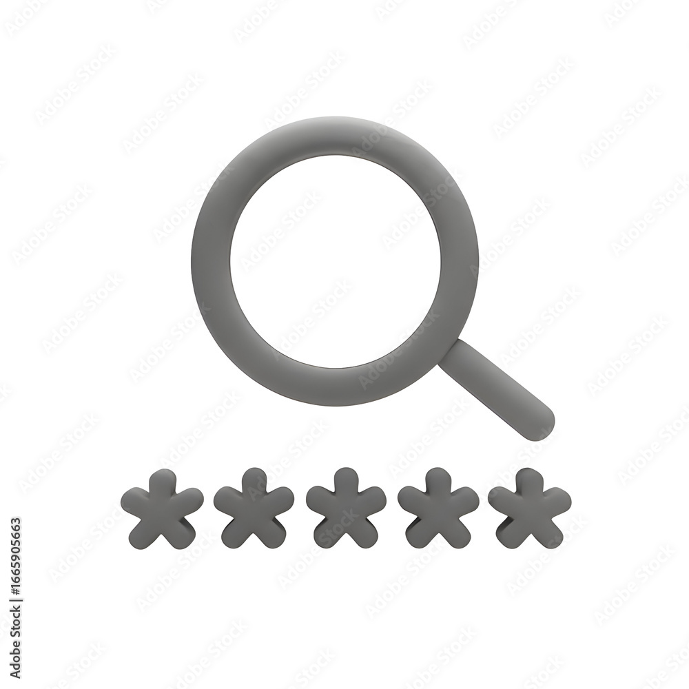Poster 3d gray magnifying glass over stars symbolizing password security isolated on transparent background
