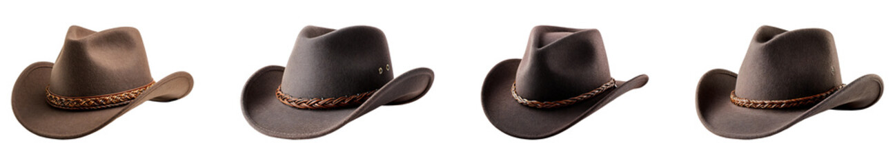 Brown cowboy hat isolated on transparent background.
