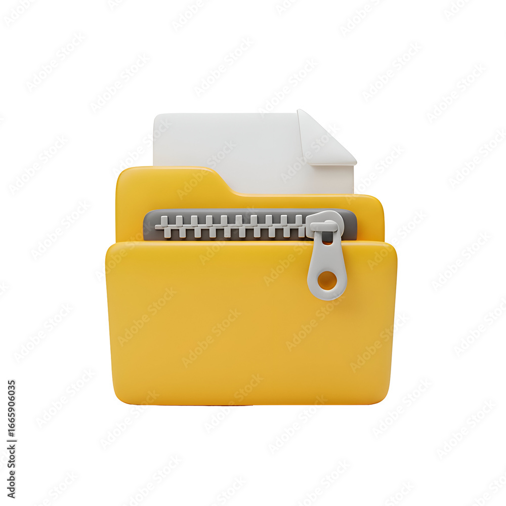Aufkleber 3d yellow folder with zipper on transparent background: representing file compression and data archi