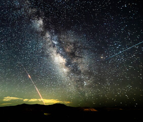 Night Missile Interception Over Israel with Milky Way