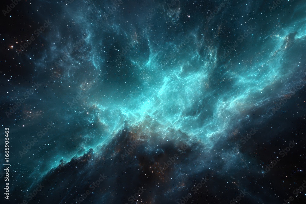 Poster colorful nebula and star particles in deep space create a mesmerizing view of the galaxy in vibrant 