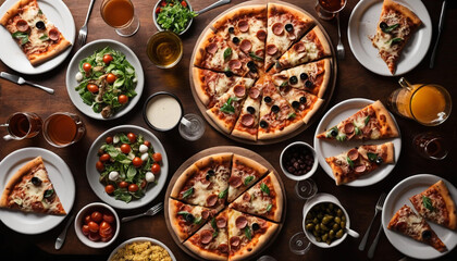 Pizza Feast with Drinks Spread