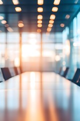 Blurred Sunset Light in Modern Office Conference Room Table