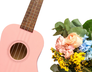 Flat Lay Soft Pastel Musical Scene with Sheet Music and Instruments in Natural Daylight