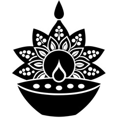 Diya Lamp Silhouette with Mandala Design Vector