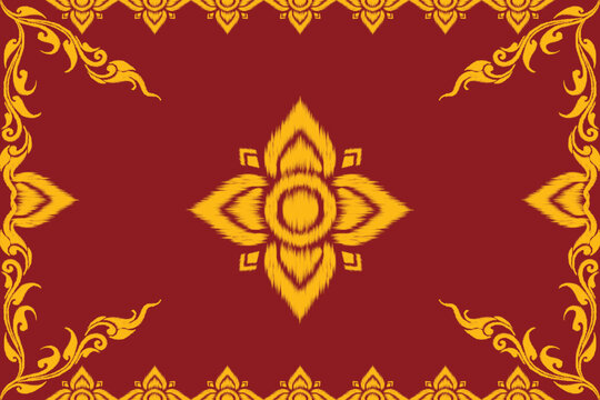 Thai traditional golden frame on red background, elegant floral and Kanok border design, perfect for luxury invitations, certificates, cultural artwork, and decorative templates