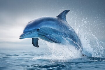 Bottlenose dolphin leaps joyfully from ocean waves at dawn showcasing its playful nature