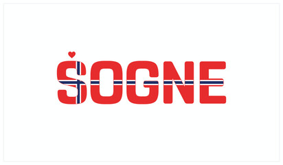 I love Sogne, Typographic design of I love Sogne on a white background, Flag typography of Sogne with heart, Vector design of I love Norway